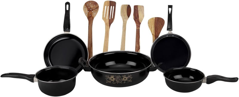 Kashvi طقم أواني طهي أسود مكون من 10 قطع للاستخدام على الحث الكهربائي وغاز البترول المسال - Image 3